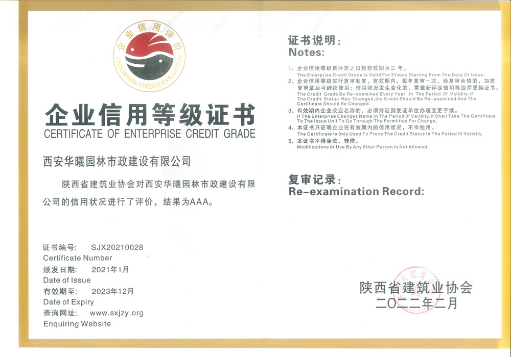 22陕西省建筑业协会AAA信用等级证书